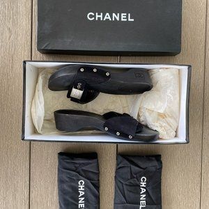 Chanel Mule Slip on Slides Clog Sandals Black - Size 35B